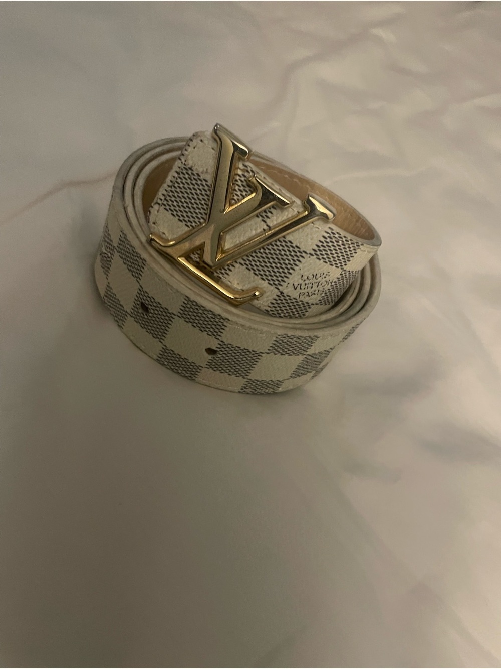 Louis Vuitton Damier Azur Canvas Belt with Gold LV Buckle